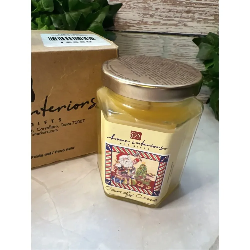 2 VINTAGE HOME INTERIORS HOMCO JARS CANDLE Candy Cane 7.5 OUNCE New In Box